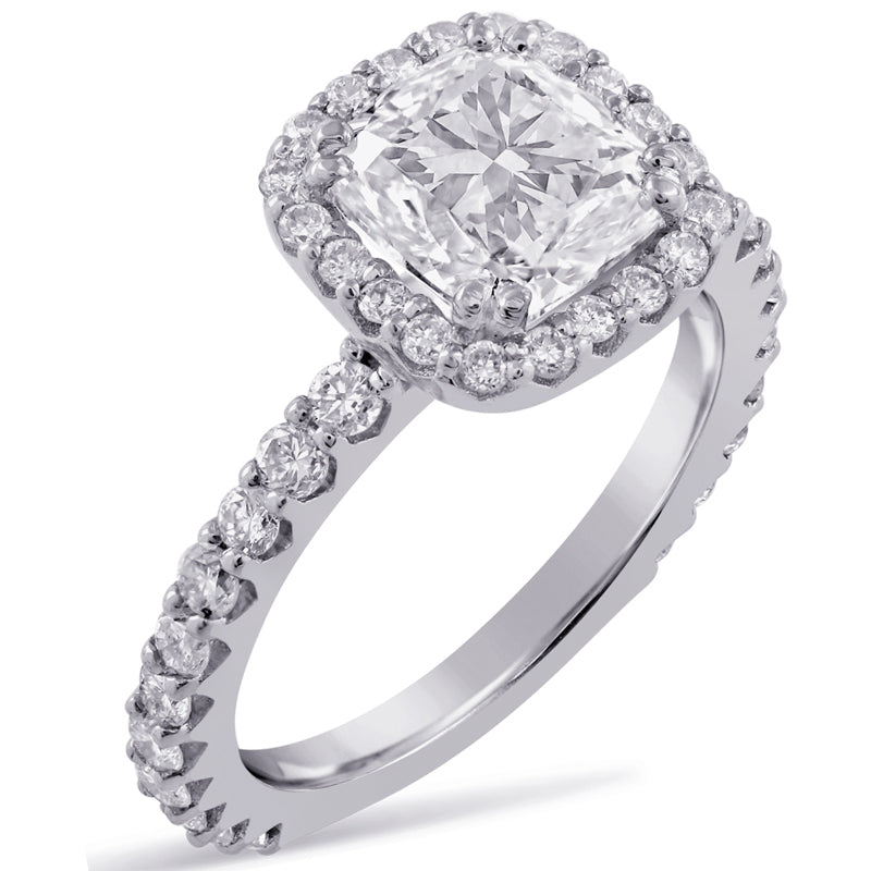 modern low profile cushion cut halo diamond engagement ring with
