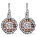 Round Cut Double Halo Diamond French Post Earrings With Pink Diamonds ER800