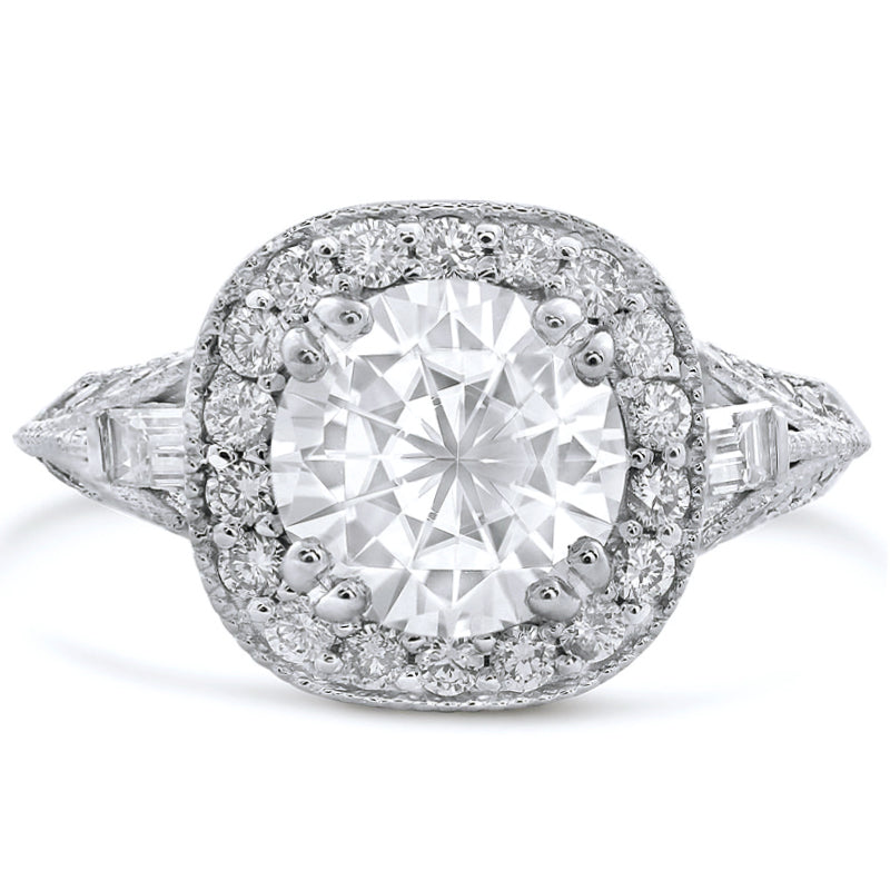 Round cut antique style split shank diamond engagement ring with 2ct ...