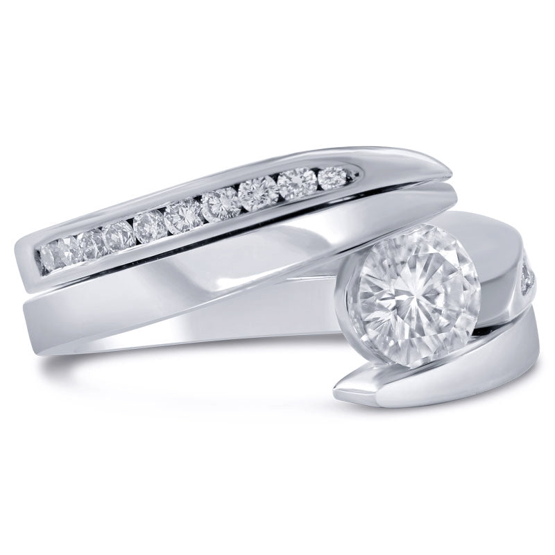Tension set engagement on sale ring with wedding band