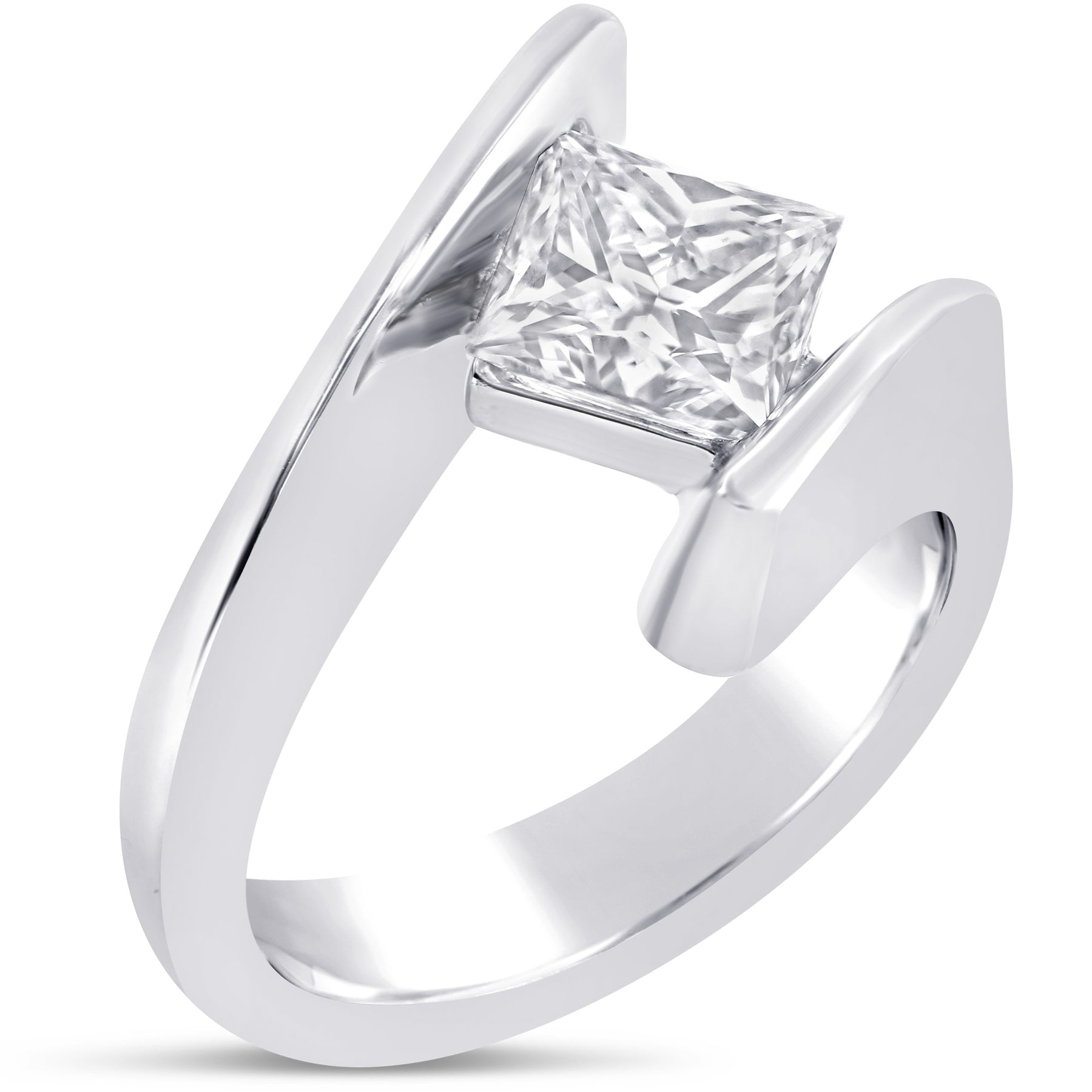 Unique Diamond Tension Set Solitaire Engagement Ring - with A 3 ct Center Princess Cut GIA Natural Diamond in White Gold