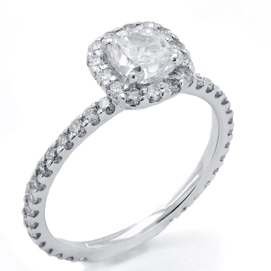 Cushion cut Harry Winston diamond engagement ring with halo Nina Elle Jewels