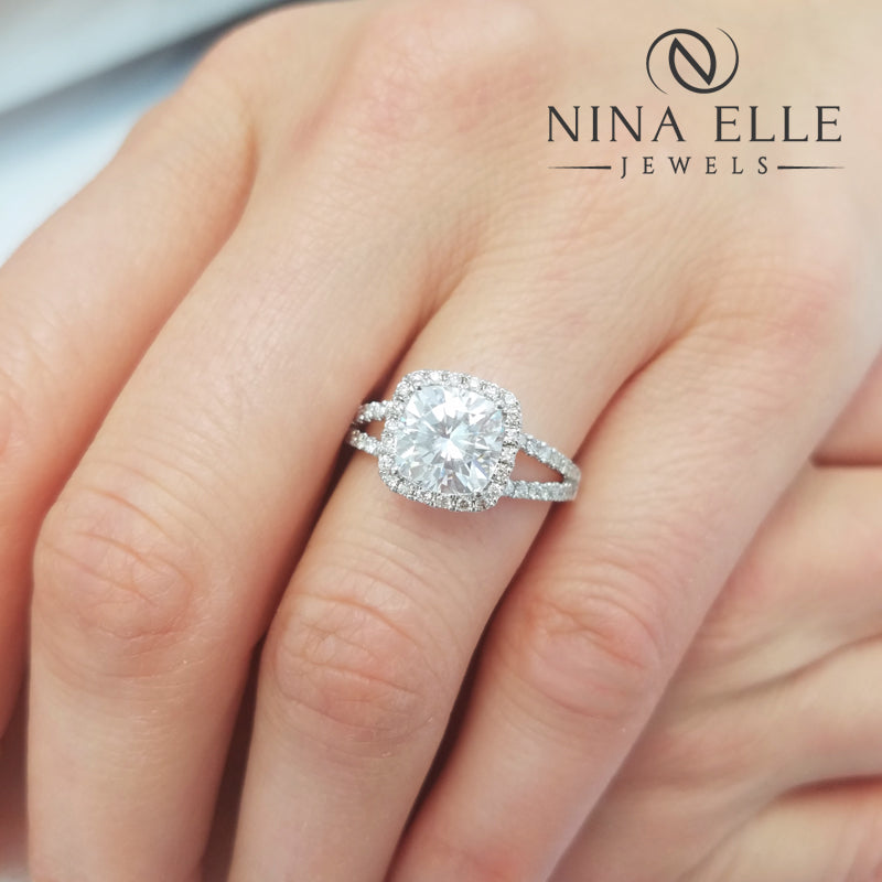 Amazing 8mm moissanite diamond engagement ring with split shank