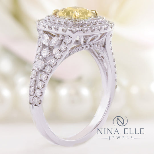 Shop stunning light fancy yellow cushion cut double halo