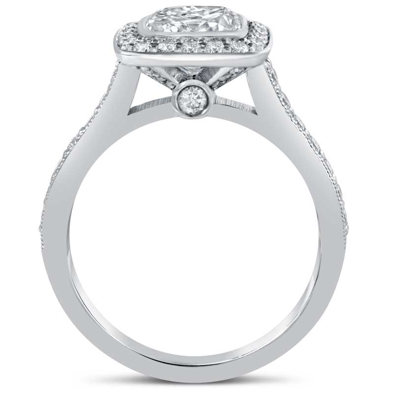 Buy the best cushion cut bezel set pave diamond engagement ring
