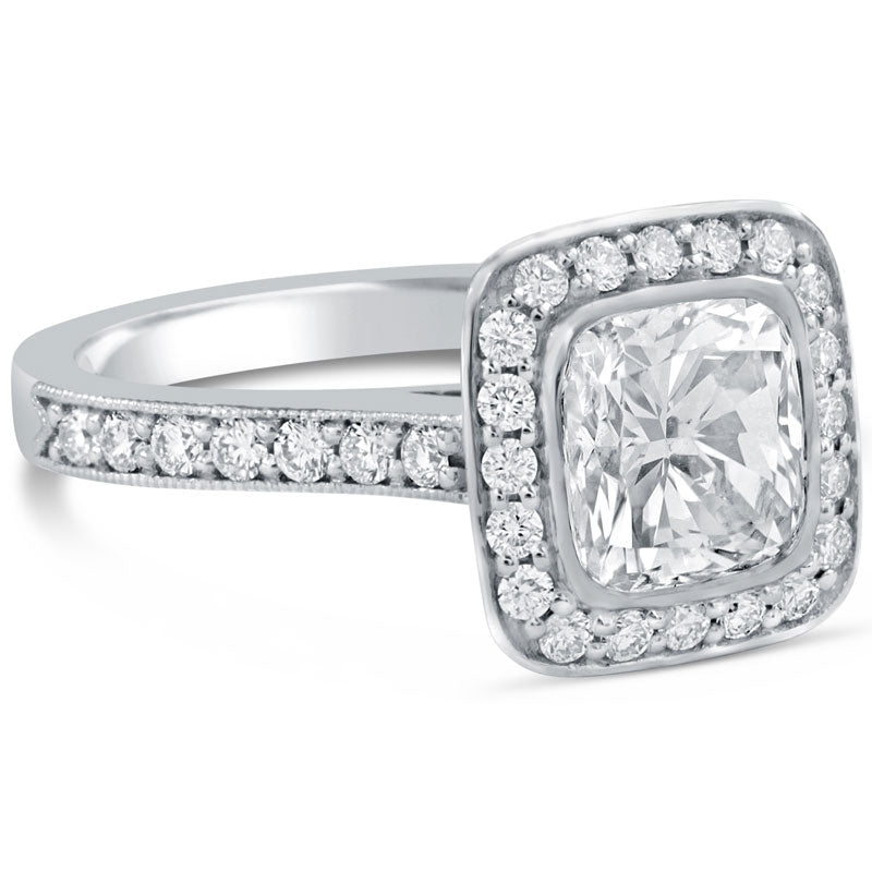 Buy the best cushion cut bezel set pave diamond engagement ring tiffany legacy style Nina Elle Jewels