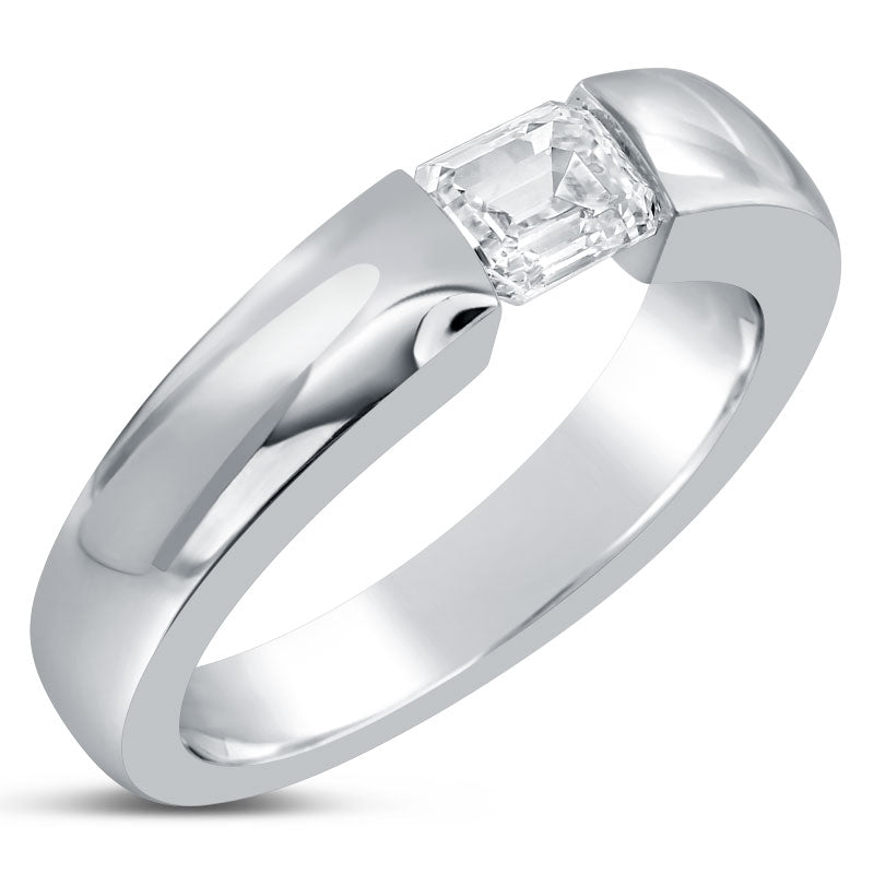 0.75ct Emerald Cut Tension Set Men's Women's Solitaire Diamond Engagement Ring TE100WG