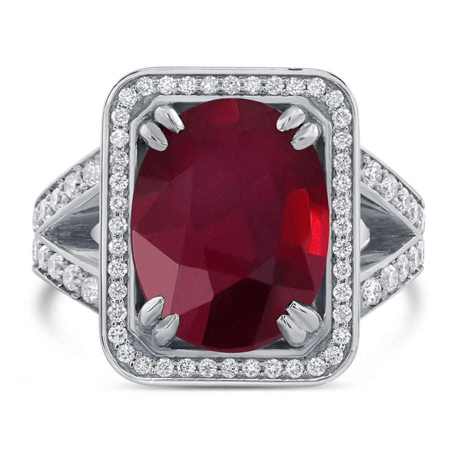 Buy now large oval cut red ruby with pave diamonds statement ring in ...