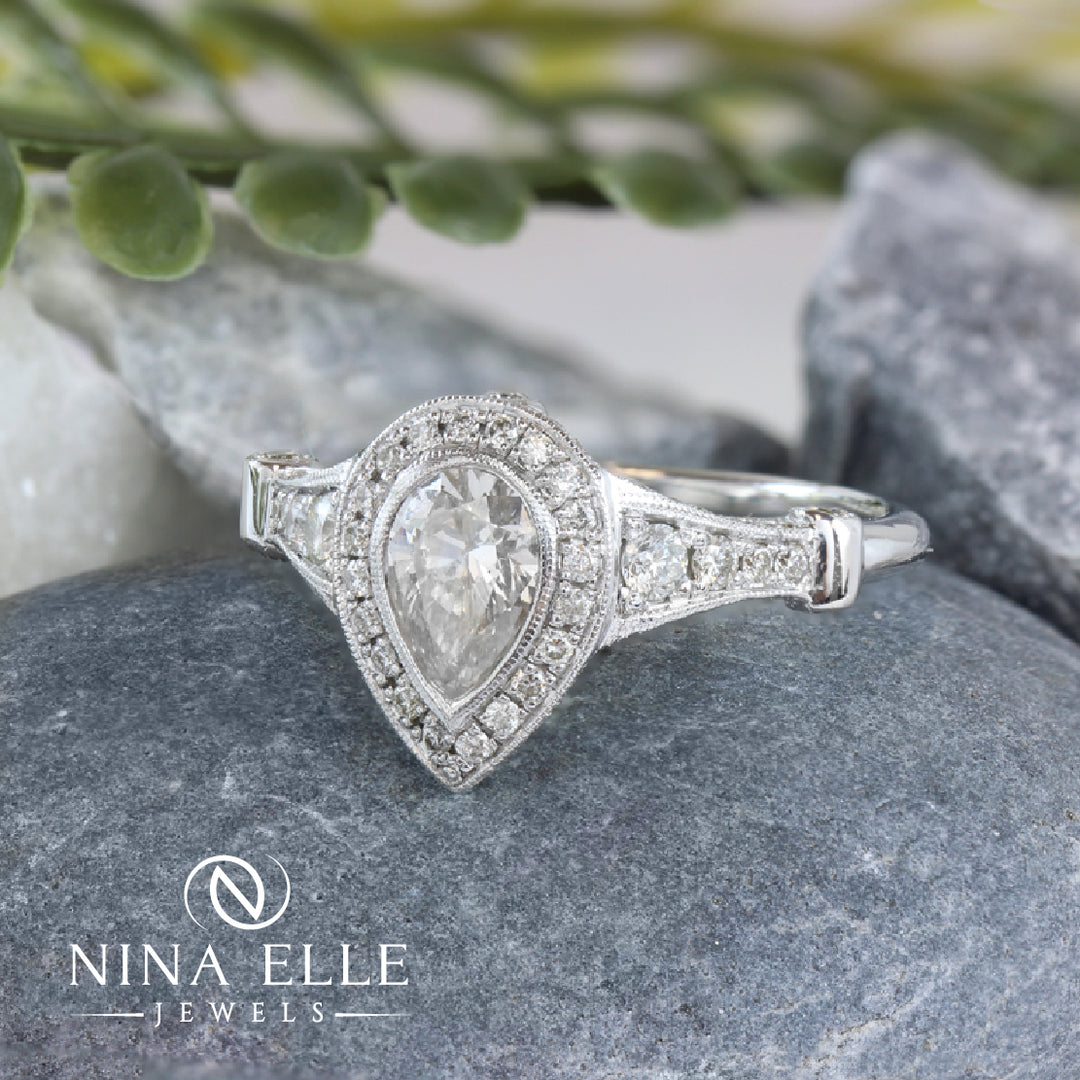 Buy pear shape low profile wedding set ring and band antique