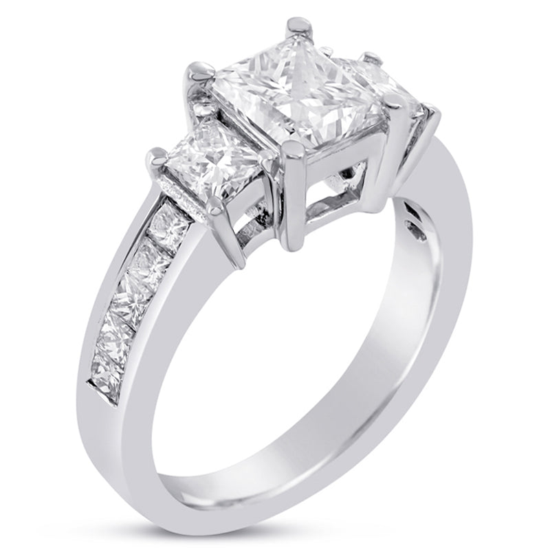 princess cut three stone channel set diamond engagemet ring and