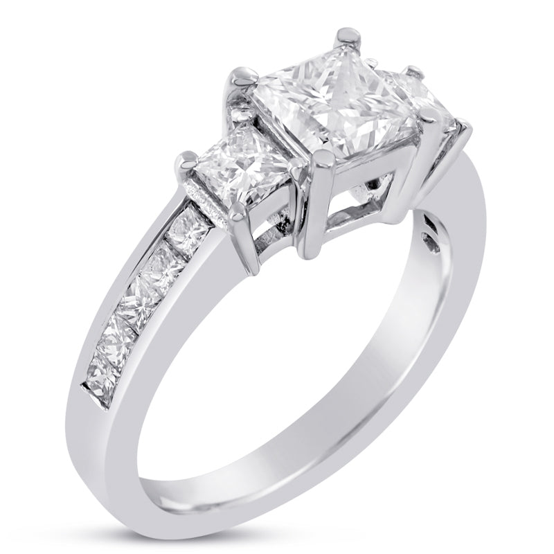 Three stone princess cut diamond engagement ring with channel set ...