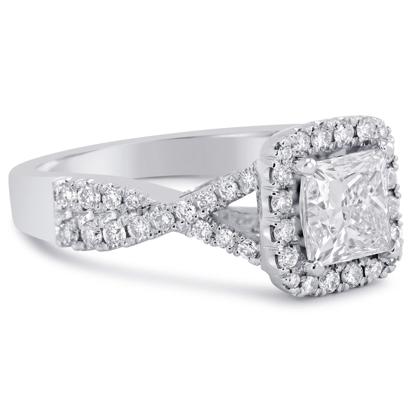 Buy now princess cut vera wang style diamond engagement ring with halo and side diamonds Nina Elle Jewels