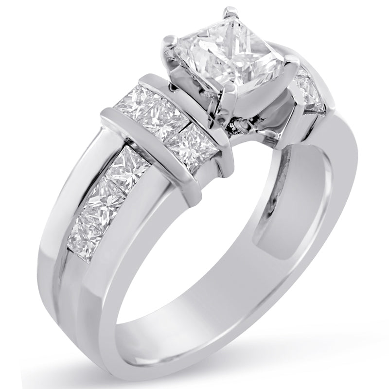 1.35ctw Channel Set Princess Cut Diamond Engagement Ring with Wide Band P81