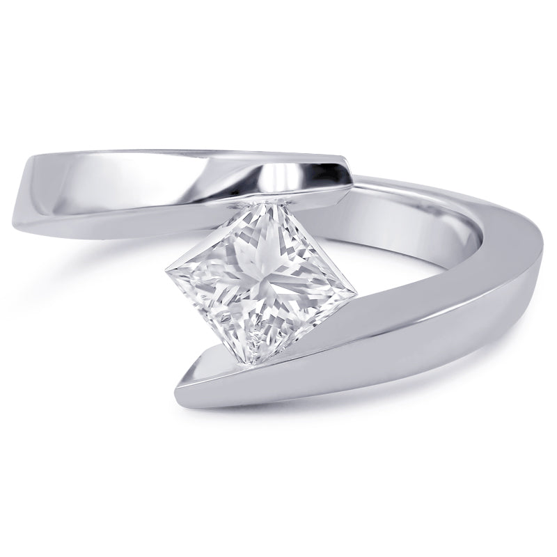 Spectacular 1ct princess cut tension set solitiare in unique