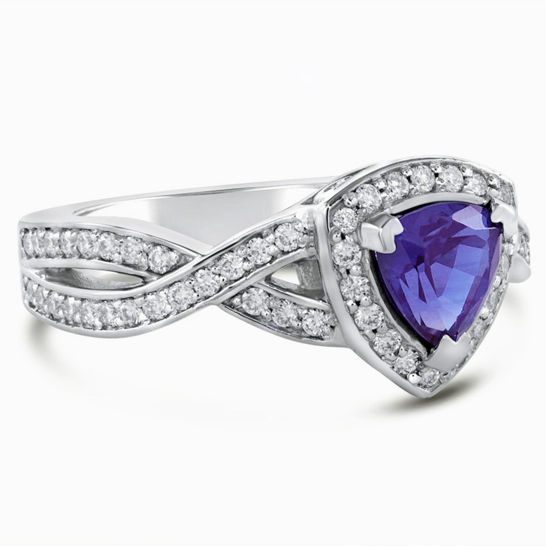Buy trillion cut triangle tanzanite and diamonds halo style engagement ...